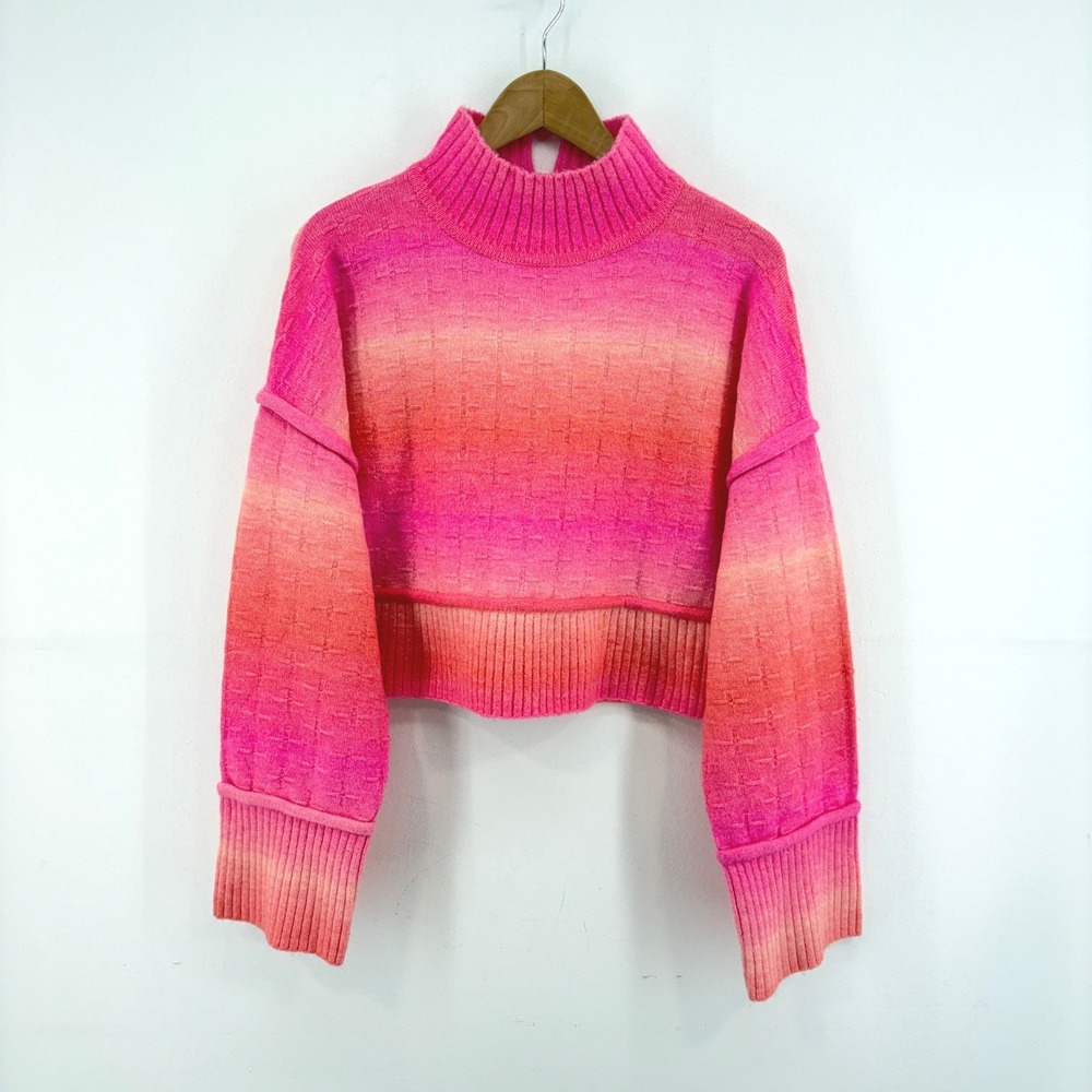 Pilcro Anthropologie Pink Orange Ombre Mock Neck Cropped Sweater Small Soft